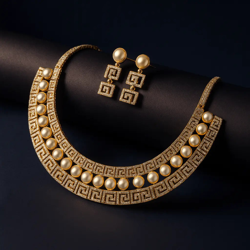 Fiamma Pura – Pearl CZ Necklace Set in GJ White - LAVISH JEWELSFiamma Pura – Pearl CZ Necklace Set in GJ White | Lavish Jewels