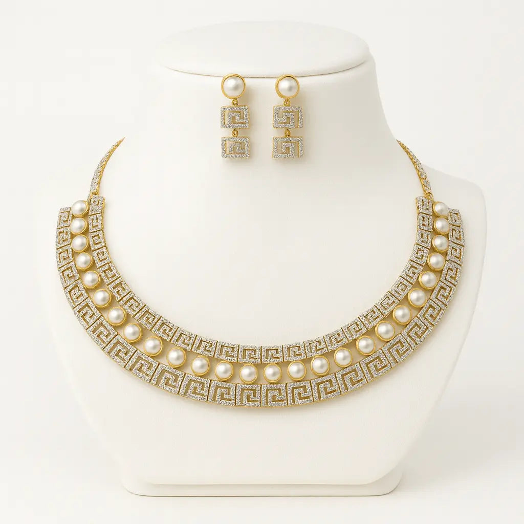 Fiamma Pura – Pearl CZ Necklace Set in GJ White - LAVISH JEWELSFiamma Pura – Pearl CZ Necklace Set in GJ White | Lavish Jewels