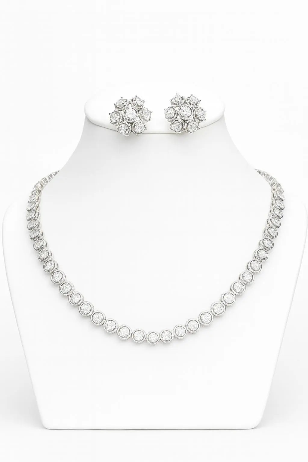 Grazia Luminosa AD Necklace Set - LAVISH JEWELSGrazia Luminosa AD Necklace Set – Delicate CZ, Silver Finish | Lavish Jewels