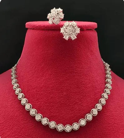 Grazia Luminosa AD Necklace Set - LAVISH JEWELSGrazia Luminosa AD Necklace Set – Delicate CZ, Silver Finish | Lavish Jewels