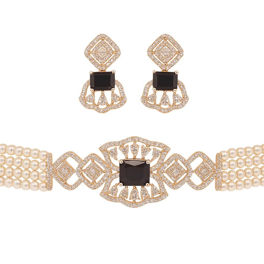Heer Luxe Set – Pearl Classic Charm AD Choker Set - LAVISH JEWELSHeer Luxe Set – Pearl Classic Charm AD Choker Set | Rhodium - Plated Designer Jewellery