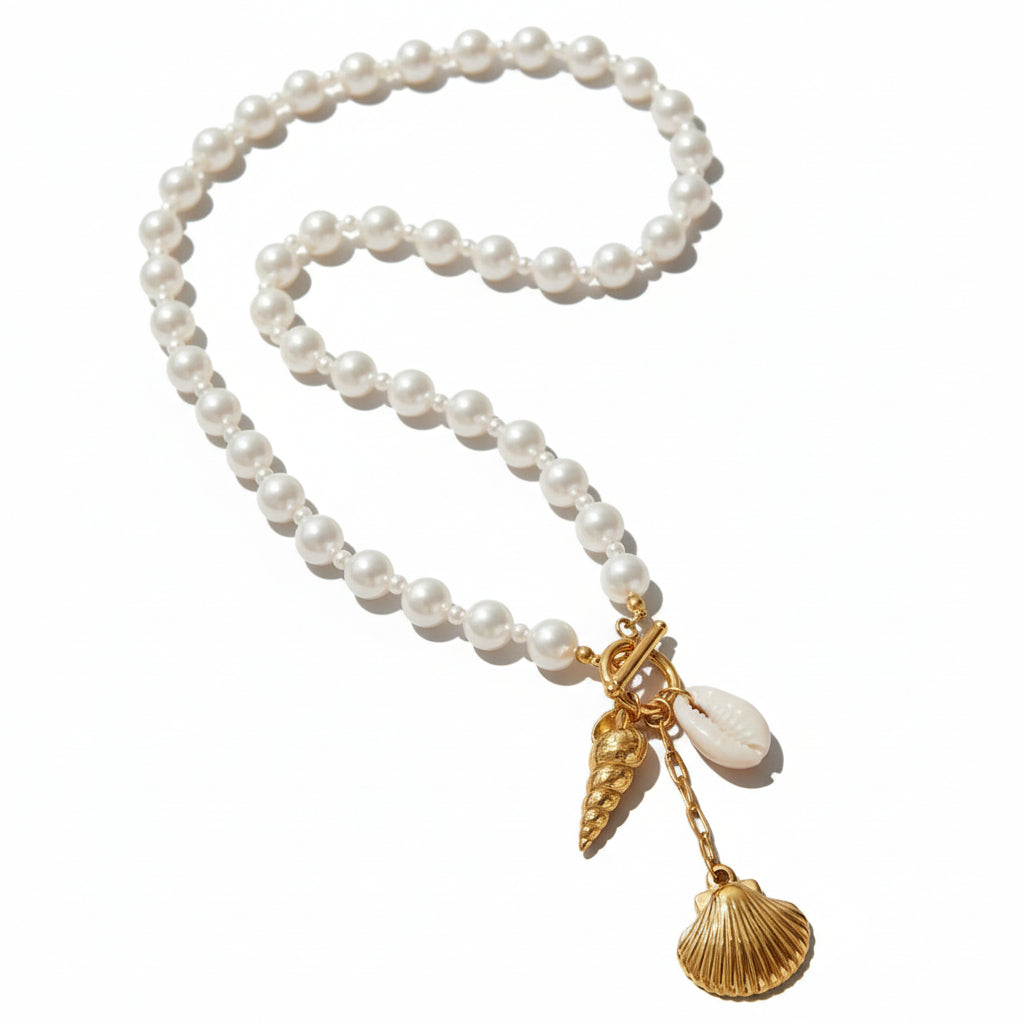 Jade Gold Necklace – Seashell Charms LAVISH JEWELS