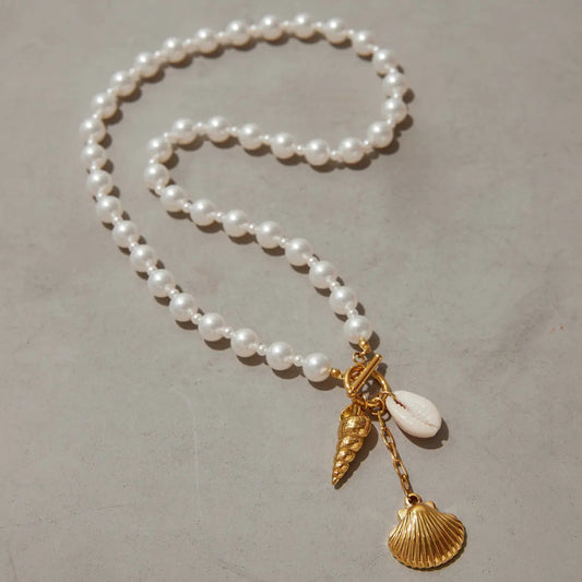 Jade Gold Necklace – Seashell Charms LAVISH JEWELS