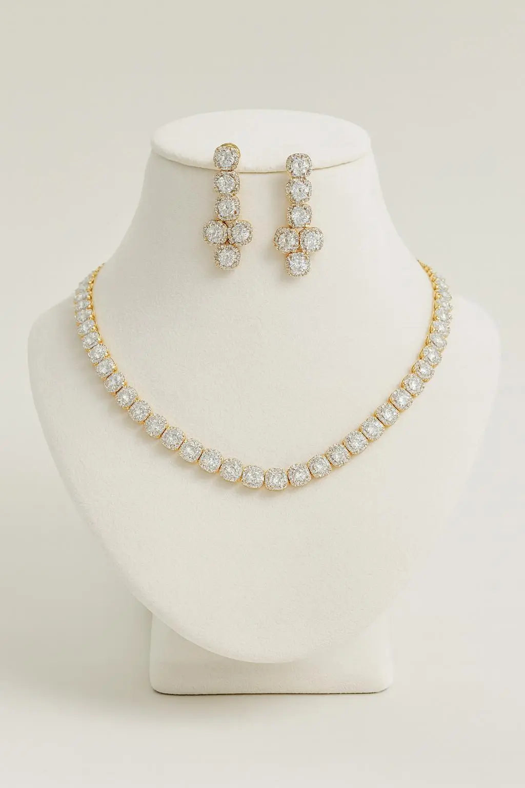 Luce – Gold White Delicate AD Necklace Set - LAVISH JEWELSLuce – Gold White Delicate AD Necklace Set | Lavish Jewels