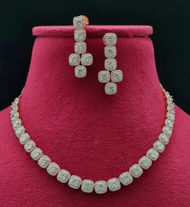 Luce – Gold White Delicate AD Necklace Set - LAVISH JEWELSLuce – Gold White Delicate AD Necklace Set | Lavish Jewels