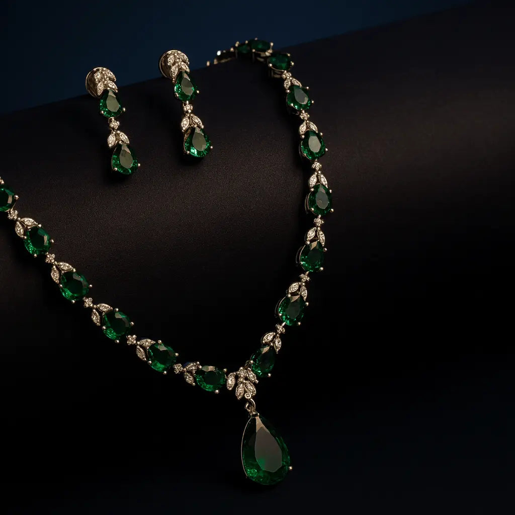 Luna Milano – Delicate Green CZ Necklace Set in WH White Plating - LAVISH JEWELSLuna Milano – Delicate Green CZ Necklace Set in WH White Plating | Lavish Jewels