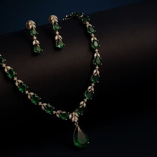 Luna Milano – Delicate Green CZ Necklace Set in WH White Plating - LAVISH JEWELSLuna Milano – Delicate Green CZ Necklace Set in WH White Plating | Lavish Jewels
