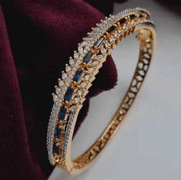 Lux Gold– Delicate AD Kada - LAVISH JEWELSLux – Delicate AD Kada | GJ Plated Blue & CZ Kada Bracelet for Women