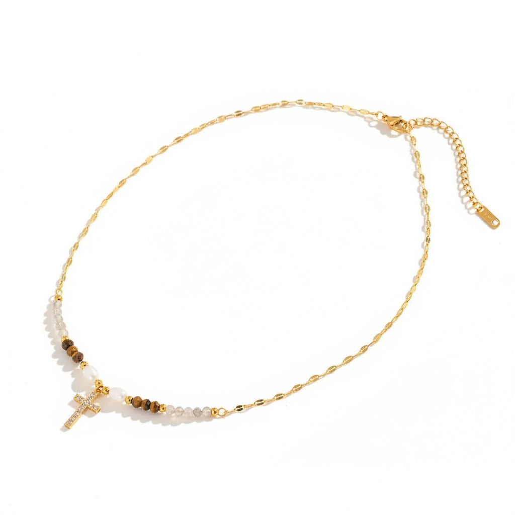 Lyric Gold Necklace – Gemstone Cross Pendant LAVISH JEWELS