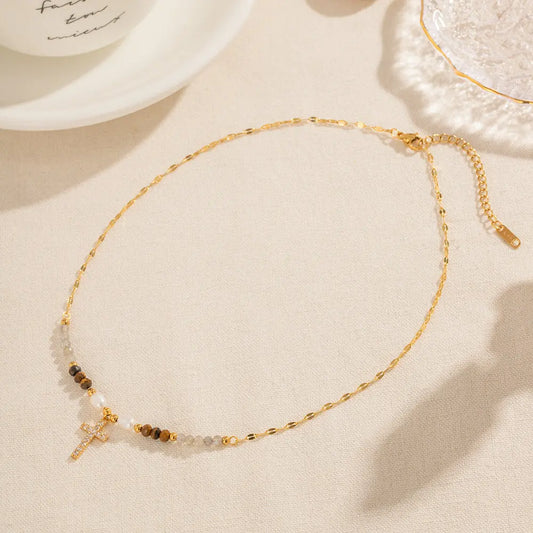 Lyric Gold Necklace – Gemstone Cross Pendant LAVISH JEWELS