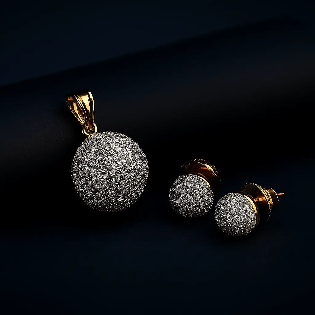 Micro Setting AD Pendant Golden Set – Gold - Plated Brass Jewellery with Matching Earrings - LAVISH JEWELSPendant Sets