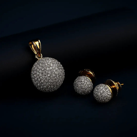 Micro Setting AD Pendant Golden Set – Gold - Plated Brass Jewellery with Matching Earrings - LAVISH JEWELSPendant Sets