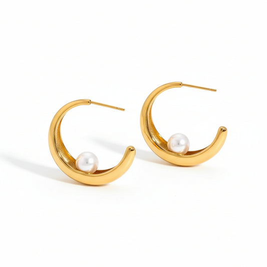 MIRESSA PEARL HOOP EARRINGS - LAVISH JEWELS18k PVD GOLD EARRING