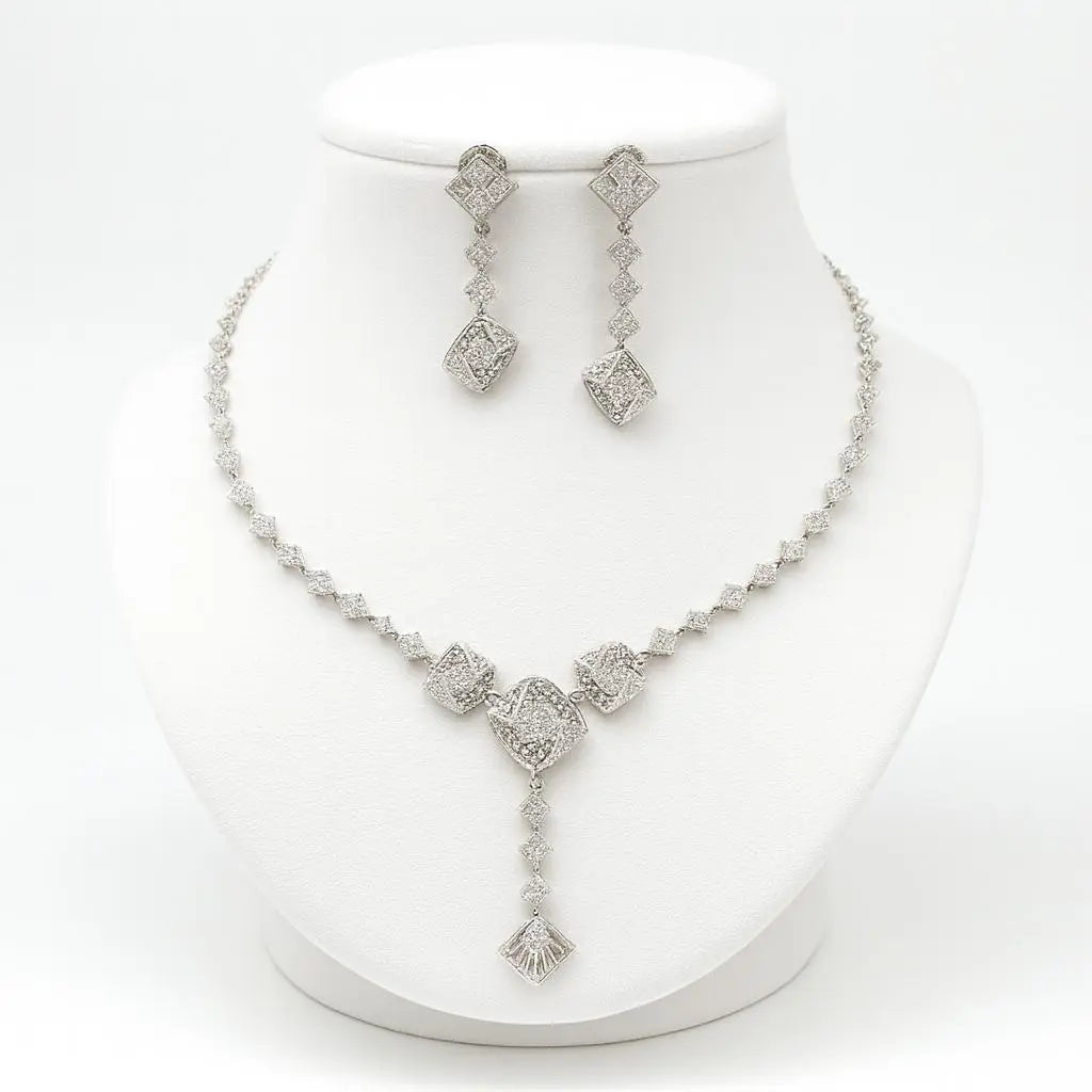 Roma Eleganza – White Plated Designer AD Necklace Set - LAVISH JEWELSRoma Eleganza – White AD Necklace Set | Lavish Jewels