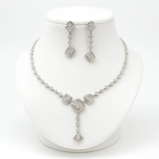 Roma Eleganza – White Plated Designer AD Necklace Set - LAVISH JEWELSRoma Eleganza – White AD Necklace Set | Lavish Jewels