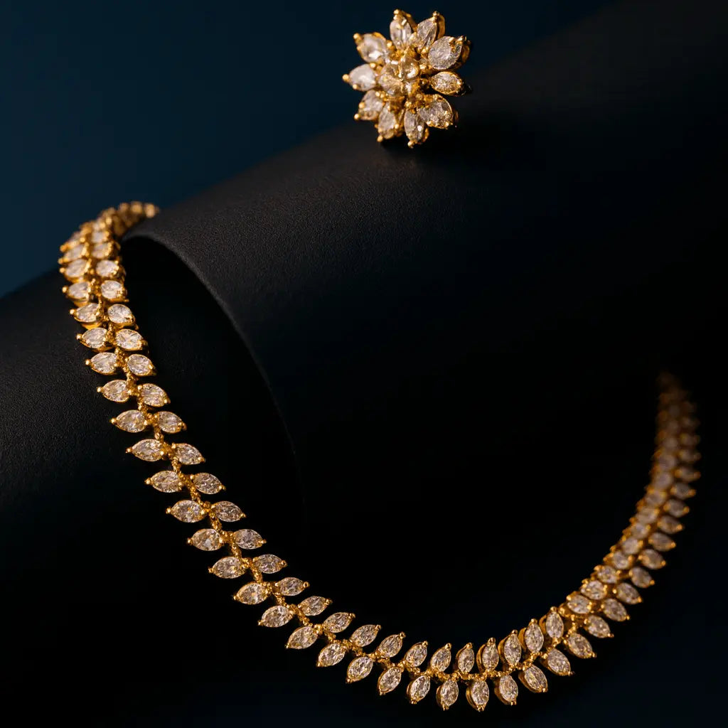 Rose – Elegant Gold Delicate AD Necklace Set - LAVISH JEWELSRose – Elegant Gold Delicate AD Necklace Set | Lavish Jewels