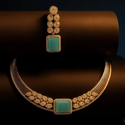 Sera – Shimmering Mint AD Necklace Set with White Rhodium Plating - LAVISH JEWELSSera – Shimmering Mint AD Necklace Set with White Rhodium Plating