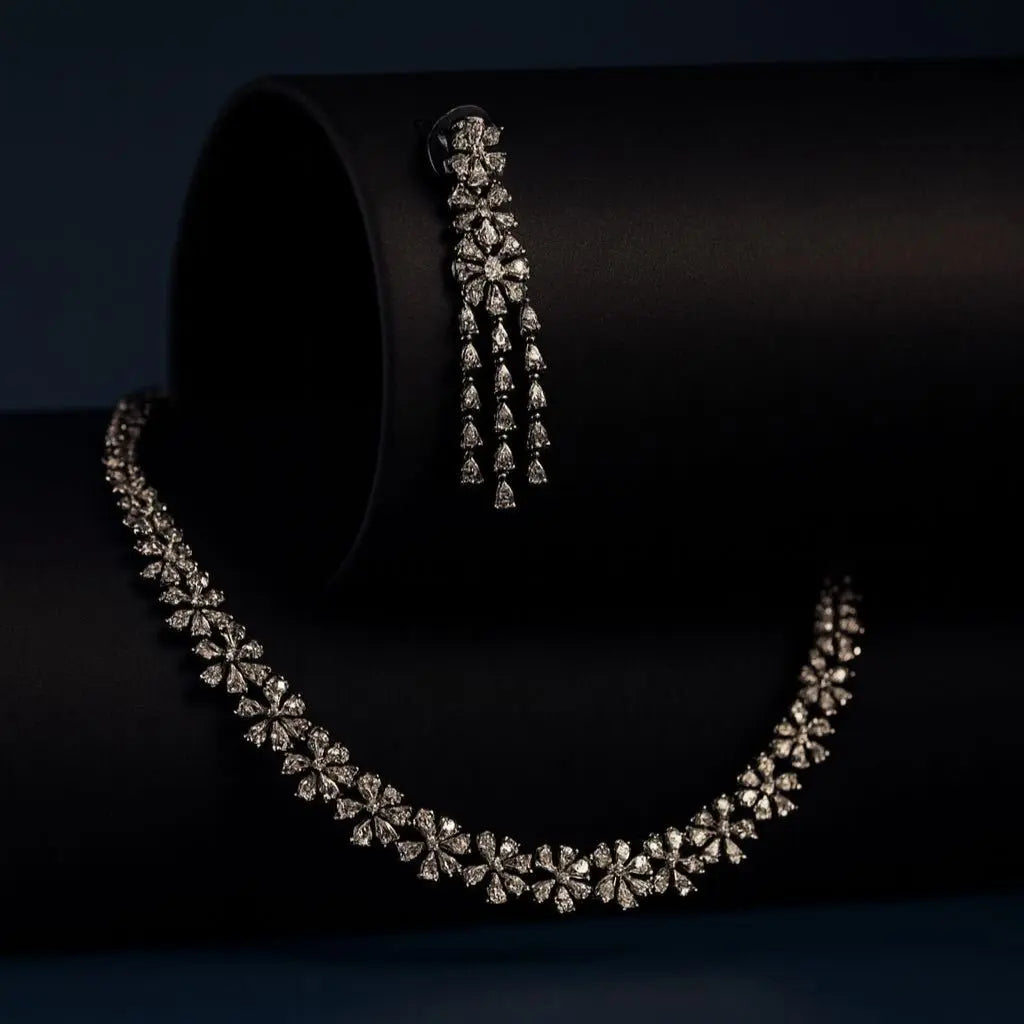 Serena – Elegant Designer CZ Necklace Set in Black Oxidised Plating - LAVISH JEWELSSerena – Elegant Designer CZ Necklace Set in Black Oxidised Plating