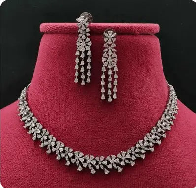 Serena – Elegant Designer CZ Necklace Set in Black Oxidised Plating - LAVISH JEWELSSerena – Elegant Designer CZ Necklace Set in Black Oxidised Plating