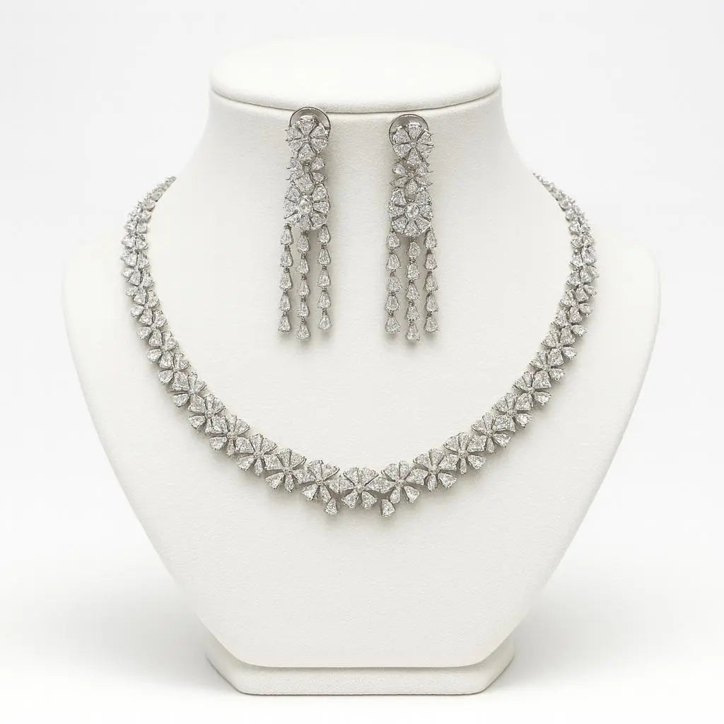 Serena – Elegant Designer CZ Necklace Set in Black Oxidised Plating - LAVISH JEWELSSerena – Elegant Designer CZ Necklace Set in Black Oxidised Plating