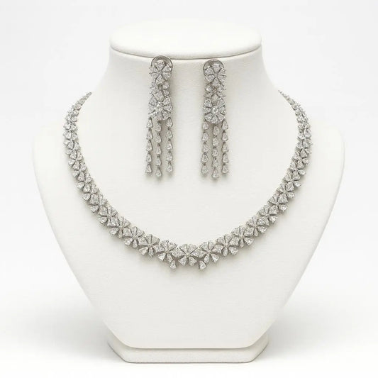 Serena – Elegant Designer CZ Necklace Set in Black Oxidised Plating - LAVISH JEWELSSerena – Elegant Designer CZ Necklace Set in Black Oxidised Plating