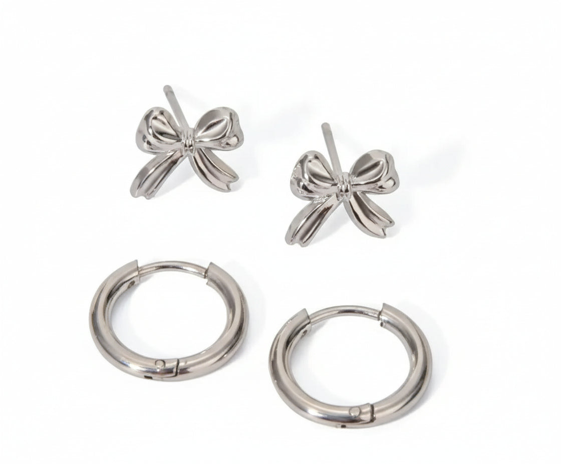 SILVER PULSE HOOP & STUD EARRINGS - LAVISH JEWELS18k PVD GOLD EARRING