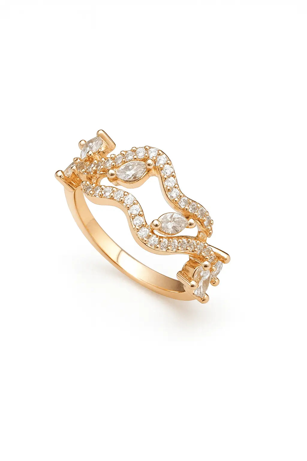 Sogno Marino – Delicate CZ Finger Ring - LAVISH JEWELSSogno Marino – Delicate Gold - Plated CZ Ring