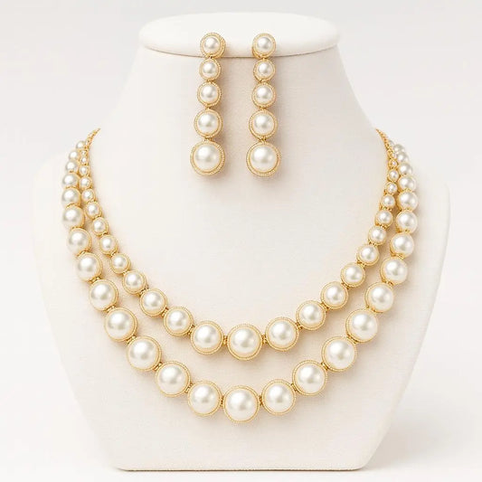 Sole Dorato – Layered Pearl Necklace Set in GJ Gold Plating - LAVISH JEWELSSole Dorato – Layered Pearl Necklace Set in GJ Gold Plating
