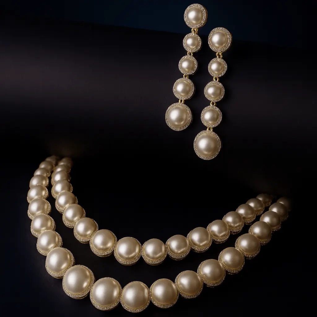 Sole Dorato – Layered Pearl Necklace Set in GJ Gold Plating - LAVISH JEWELSSole Dorato – Layered Pearl Necklace Set in GJ Gold Plating