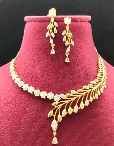 Stella Forte AD Necklace Set - LAVISH JEWELSStella Forte AD Necklace Set – Golden White Plated, Lightweight & Elegant | Lavish Jewels