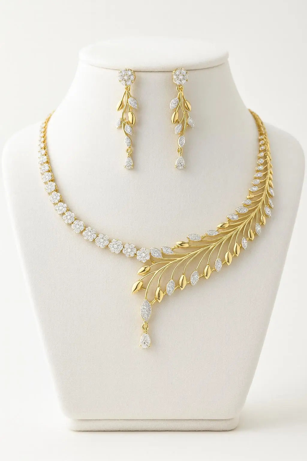 Stella Forte AD Necklace Set - LAVISH JEWELSStella Forte AD Necklace Set – Golden White Plated, Lightweight & Elegant | Lavish Jewels