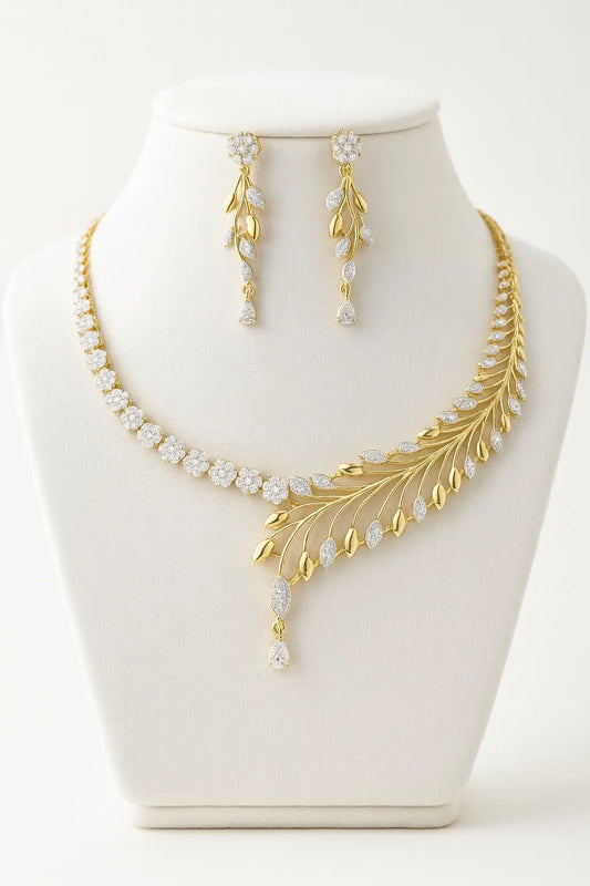 Stella Forte AD Necklace Set - LAVISH JEWELSStella Forte AD Necklace Set – Golden White Plated, Lightweight & Elegant | Lavish Jewels