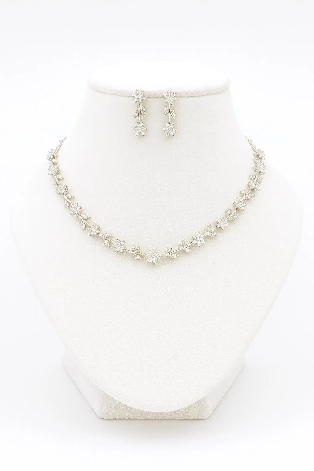 Venezia Shine – Elegant CZ Floral Necklace Set in White Plating - LAVISH JEWELSMeta Title: Venezia Shine – White CZ Floral Necklace Set | Lavish Jewels