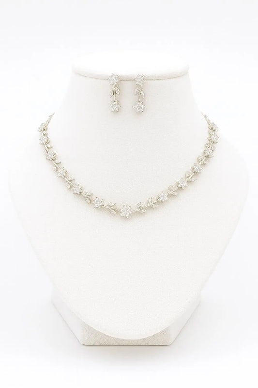 Venezia Shine – Elegant CZ Floral Necklace Set in White Plating - LAVISH JEWELSMeta Title: Venezia Shine – White CZ Floral Necklace Set | Lavish Jewels