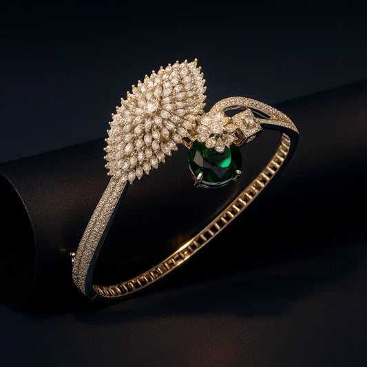 Verina Glace – Delicate Green CZ Kada - LAVISH JEWELSVerina Glace – Delicate Green CZ Kada | Rhodium Plated Stone Bracelet