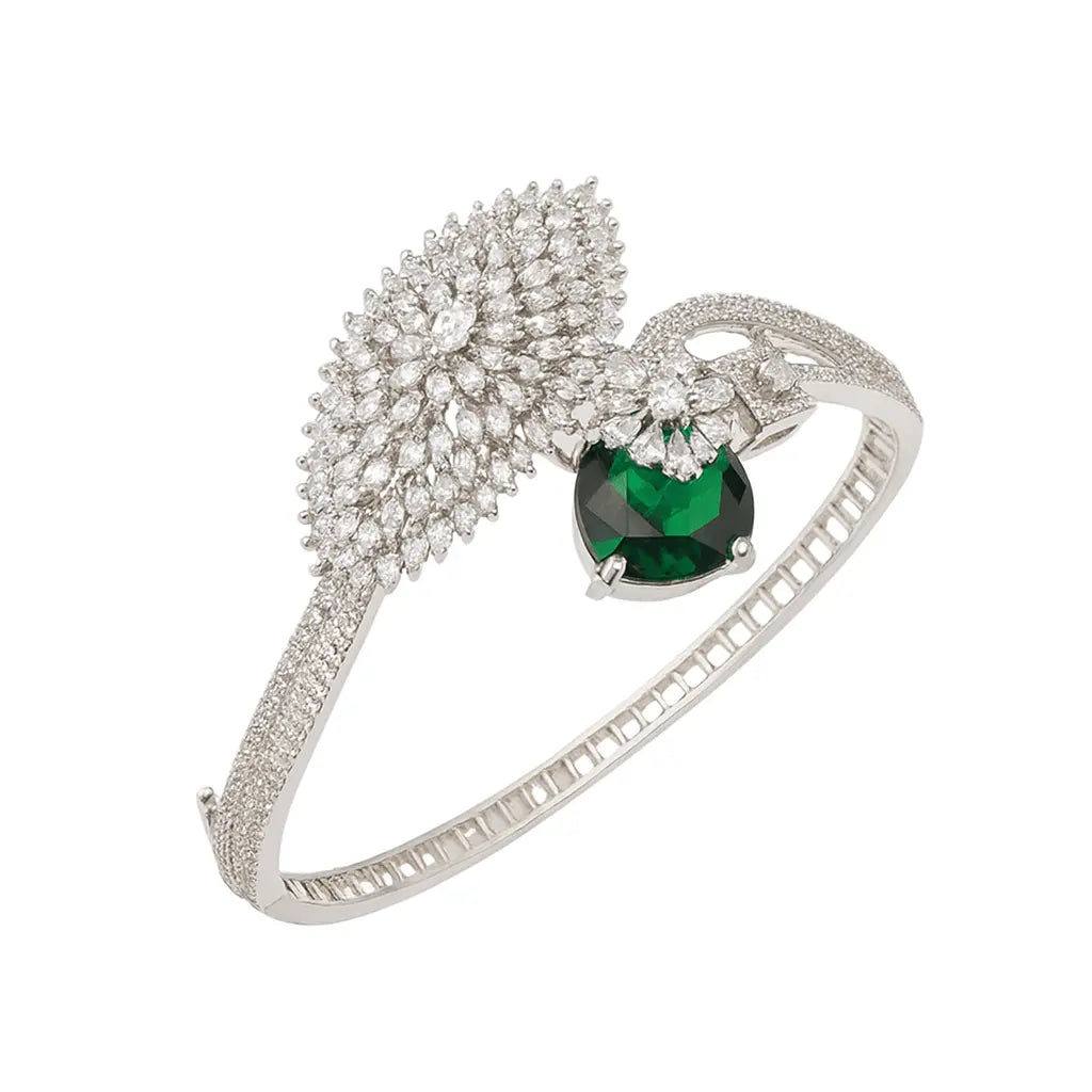 Verina Glace – Delicate Green CZ Kada - LAVISH JEWELSVerina Glace – Delicate Green CZ Kada | Rhodium Plated Stone Bracelet