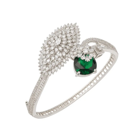 Verina Glace – Delicate Green CZ Kada - LAVISH JEWELSVerina Glace – Delicate Green CZ Kada | Rhodium Plated Stone Bracelet
