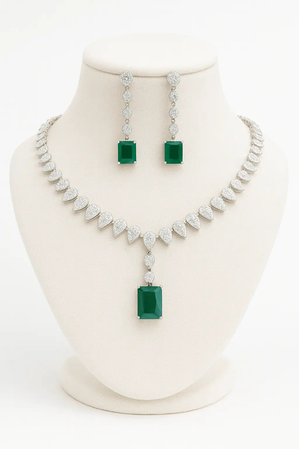 Vita – Emerald Green AD Necklace Set with Black Oxidised Finish - LAVISH JEWELSVita – Emerald Green AD Necklace Set in Black Finish | Lavish Jewels